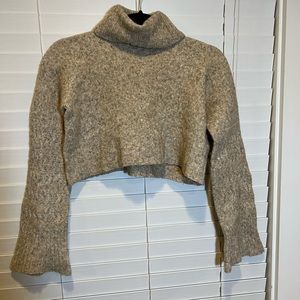 Diesel Womens Beige Knit Cropped Turtleneck Sweater Bell Sleeve Size Small